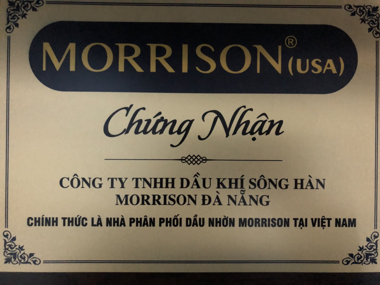 Giáy chứng nhận nhà phân phối chính Dầu nhớt Morrison